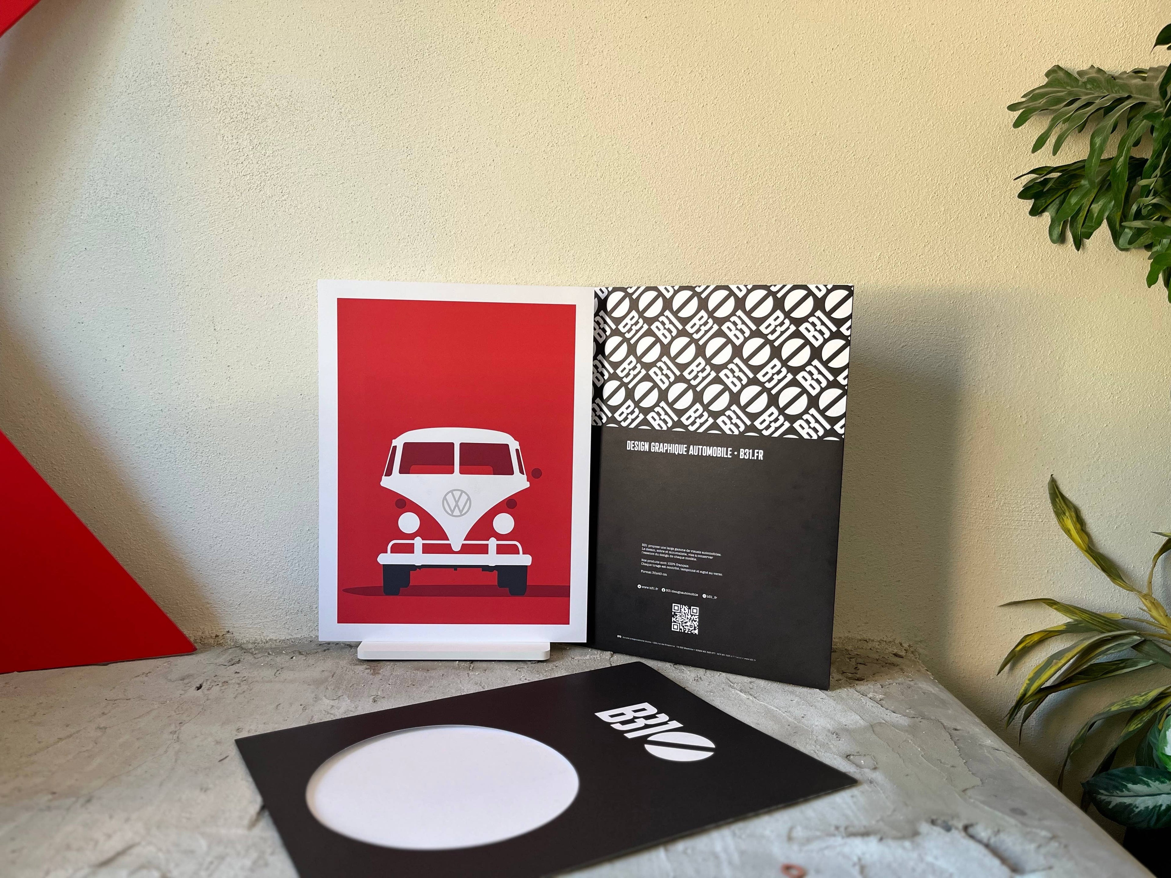 Affiche automobile Volkswagen au format 30x40 insérée dans un fourreau