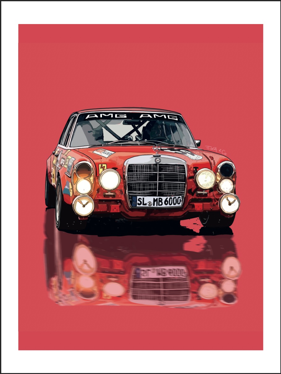 Illustration AMG 6.3 d'Artiste Javier Peña Limitée 50 Ex Numérotée 30X40cm AMG Rote Sau Art