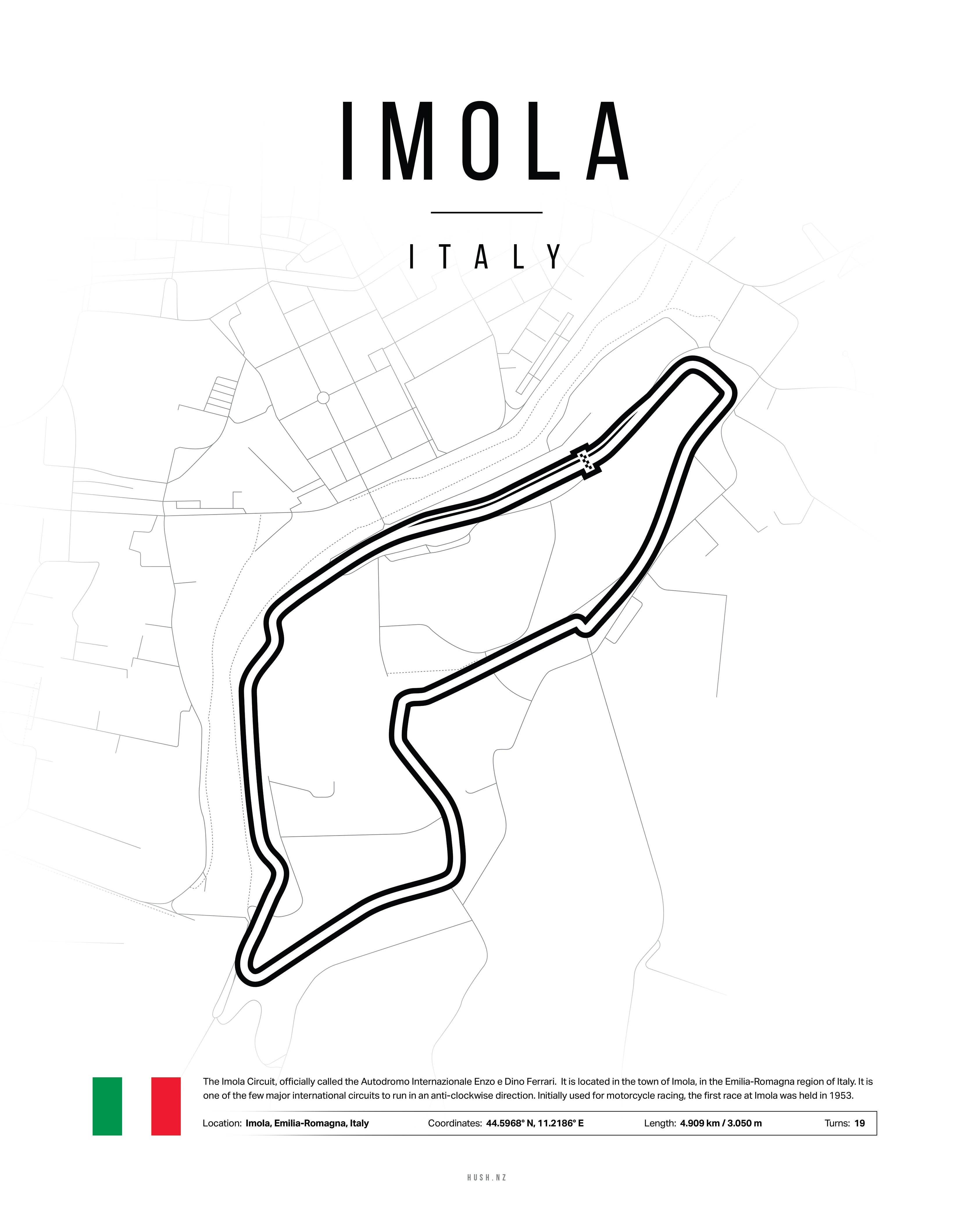 Poster Imola – Italie | Affiche Circuit F1 Enzo e Dino Ferrari Minimaliste A2