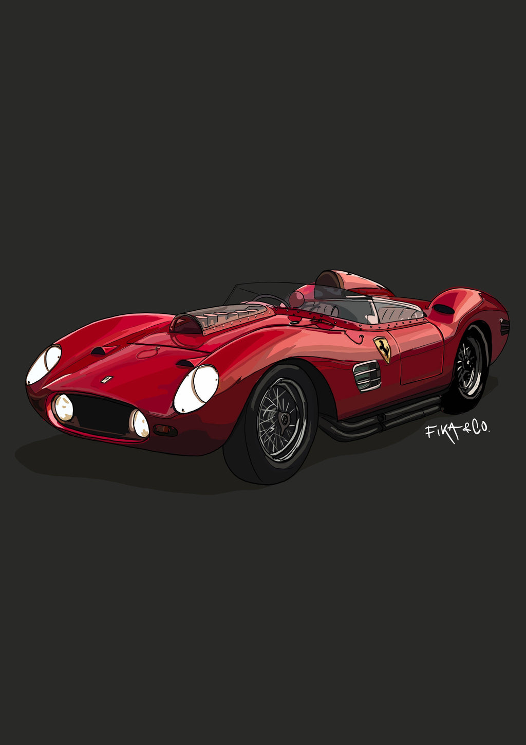 Illustration Ferrari d'Artiste Javier Peña Limitée 50 Ex Numérotée 30X40cm