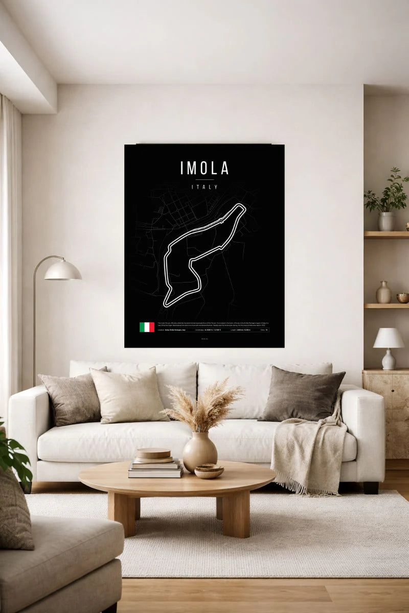 Imola – Italy Poster | Minimalist Enzo e Dino Ferrari F1 Circuit Poster A2