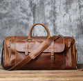 Multi-pocket brown leather travel bag